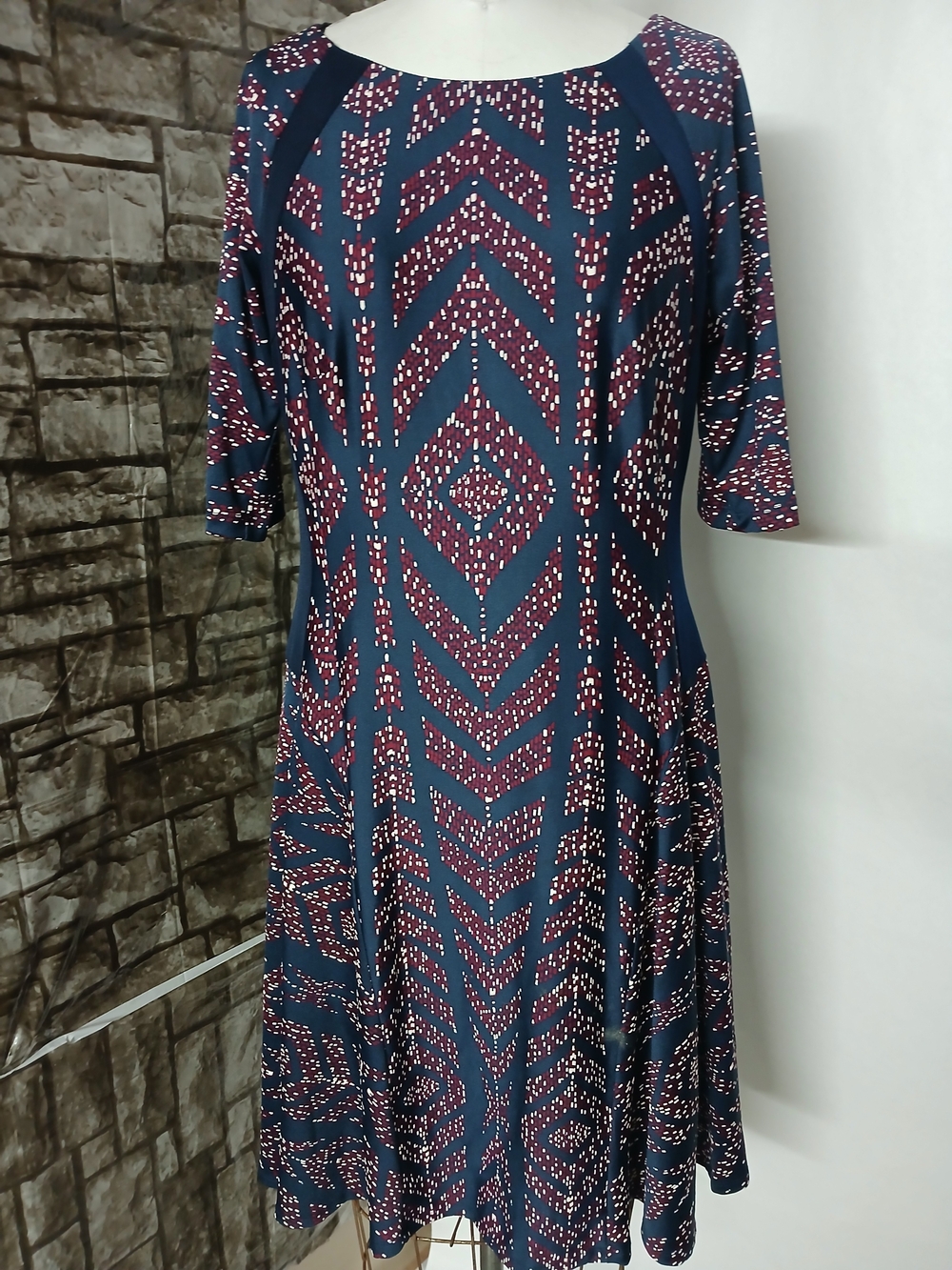 Rabbit Rabbit Design Blue and Maroon Geometric Midi Dress